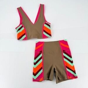 FP Movement Never Better Chevron Colorblock Crop Tank Biker Shorts Set